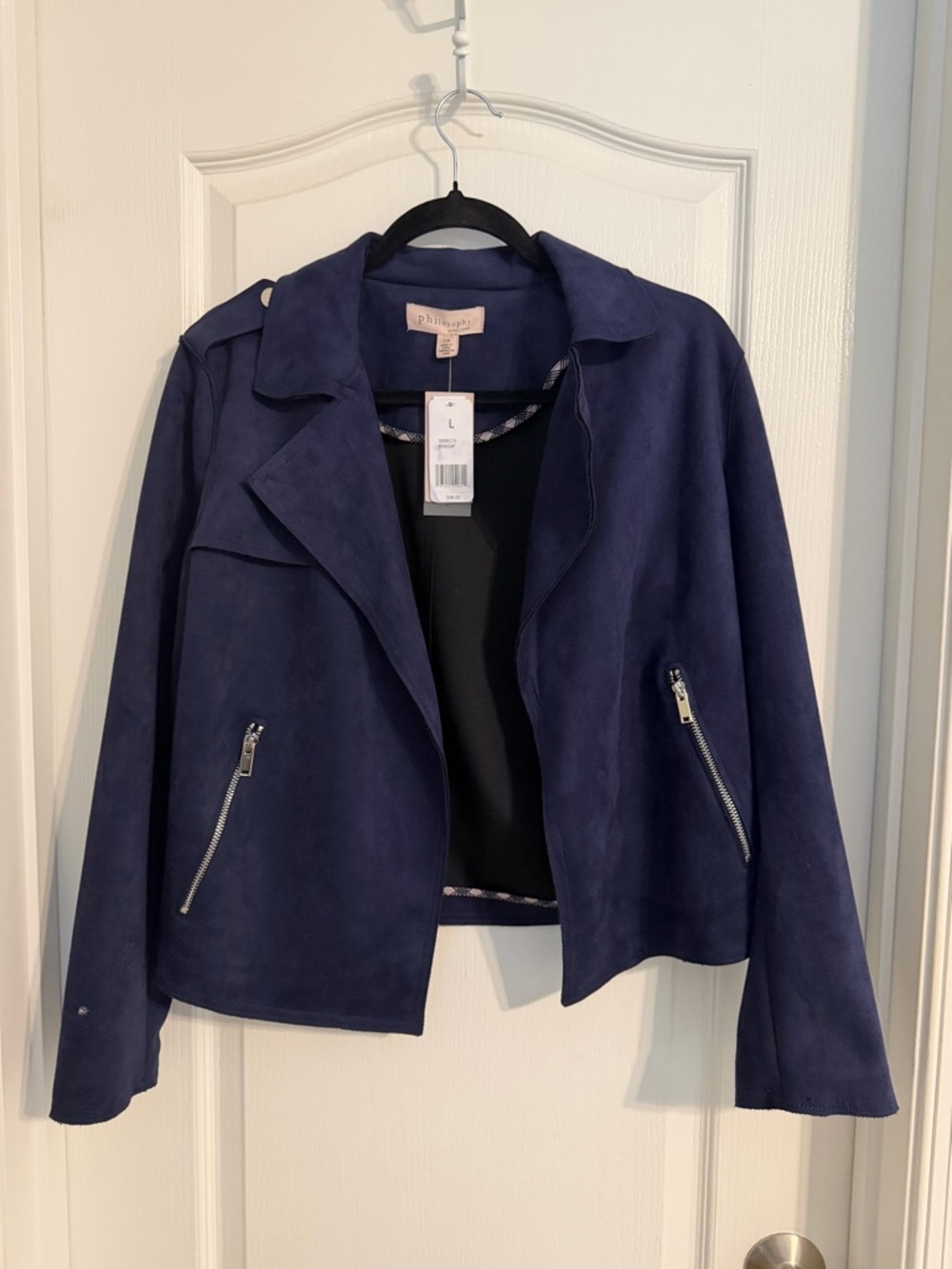 Philosophy Navy Suede Zip Front Moto Jacket Sz L